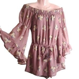 Blush Women's Romper Floral Print Old‎ Pink Long Sleeves Size Small